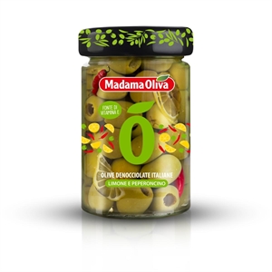 ITALIAN PITTED GREEN OLIVES - LEMON AND CHILI PEPPER